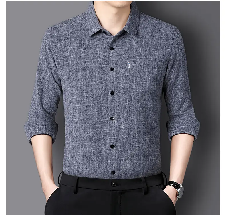 Men Grey Cotton Linen Button Shirt with 3/4 Sleeve — feature 26