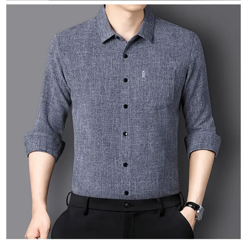 Men Grey Cotton Linen Button Shirt with 3/4 Sleeve — feature 27