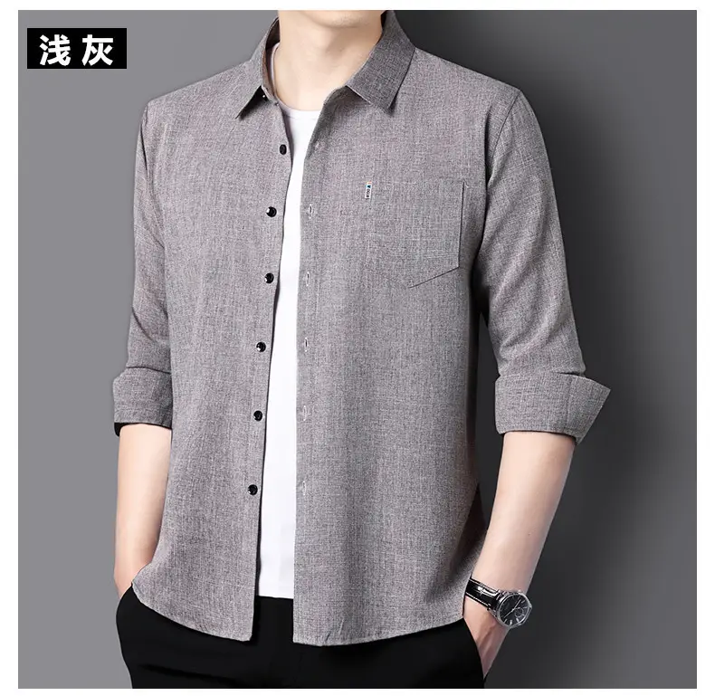 Men Grey Cotton Linen Button Shirt with 3/4 Sleeve — feature 28