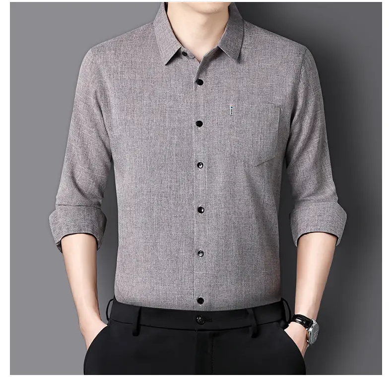 Men Grey Cotton Linen Button Shirt with 3/4 Sleeve — feature 29