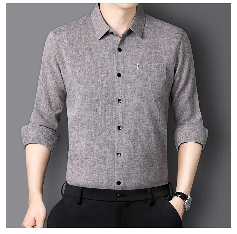 Men Grey Cotton Linen Button Shirt with 3/4 Sleeve — feature 30