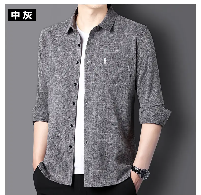 Men Grey Cotton Linen Button Shirt with 3/4 Sleeve — feature 31