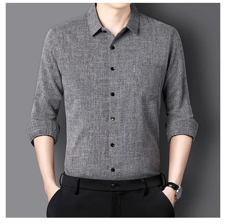 Men Grey Cotton Linen Button Shirt with 3/4 Sleeve — feature 32