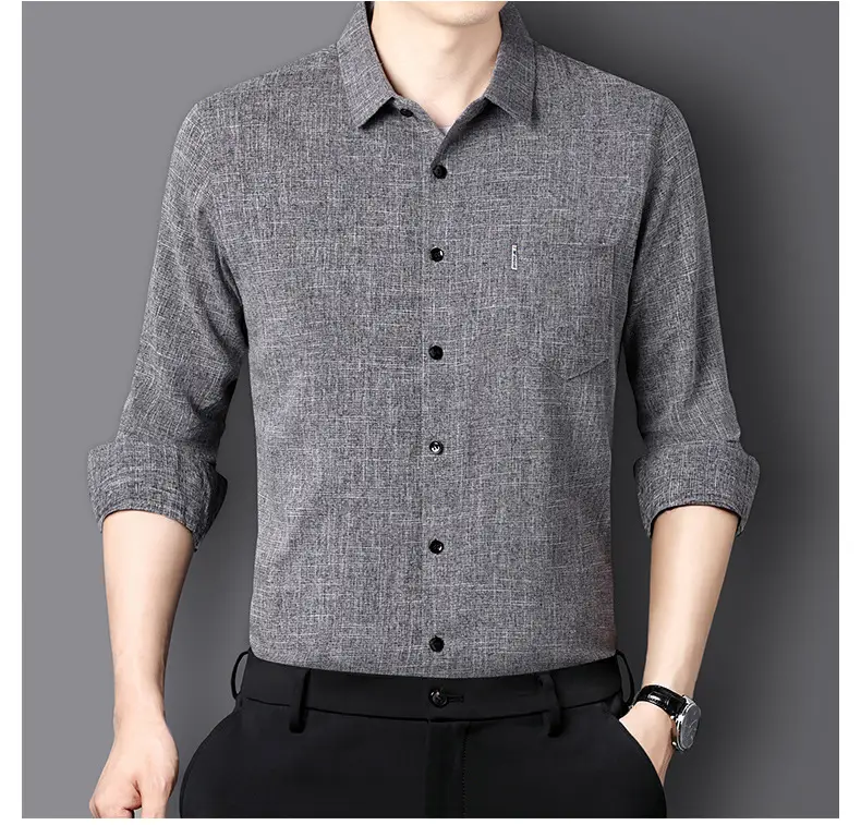 Men Grey Cotton Linen Button Shirt with 3/4 Sleeve — feature 33
