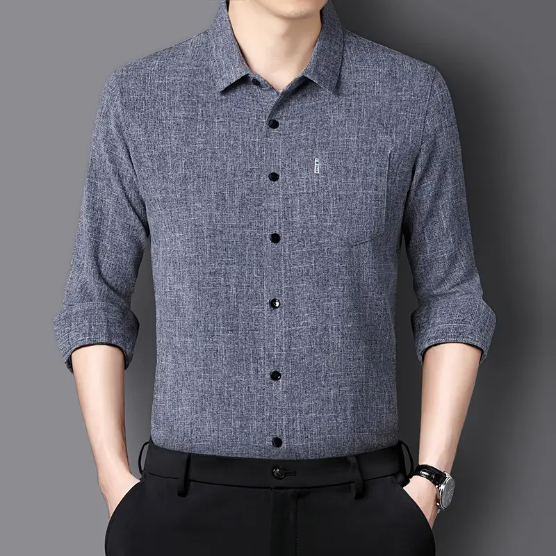 Men Grey Cotton Linen Button Shirt with 3/4 Sleeve - Image 5