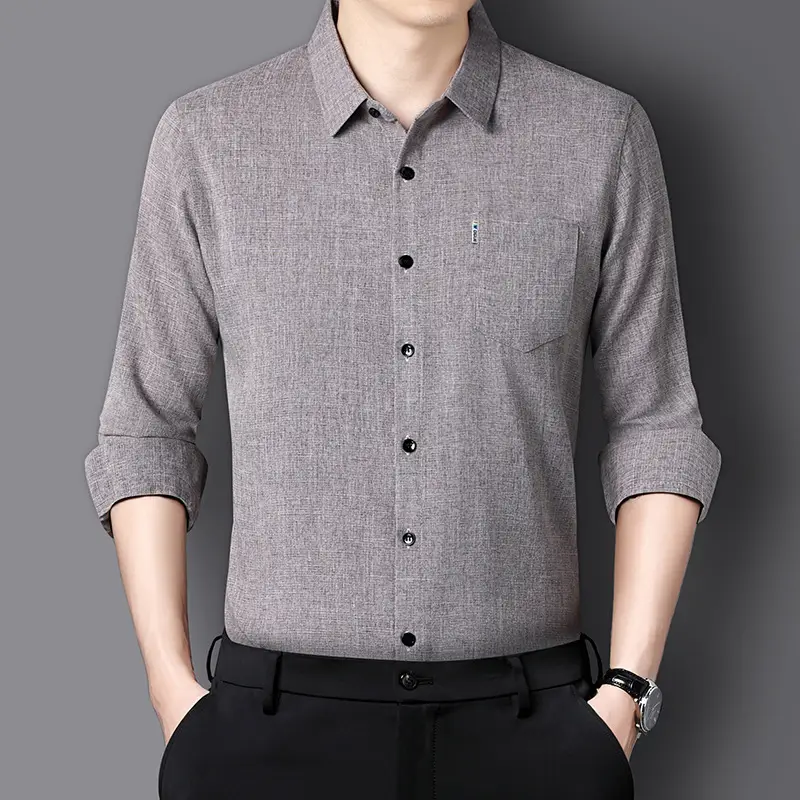 Men Grey Cotton Linen Button Shirt with 3/4 Sleeve - Image 6