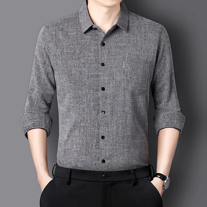 Men Grey Cotton Linen Button Shirt with 3/4 Sleeve - Image 7