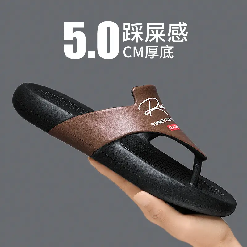 Flip-flops Distinctive Men's Summer New Slippers Men's Thick-soled Beach Sandals Fashionable Wear-resistant Clip Outer Wear Men's Slippers - Image 3