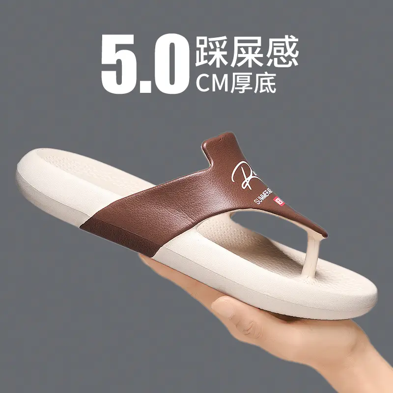 Flip-flops Distinctive Men's Summer New Slippers Men's Thick-soled Beach Sandals Fashionable Wear-resistant Clip Outer Wear Men's Slippers - Image 5