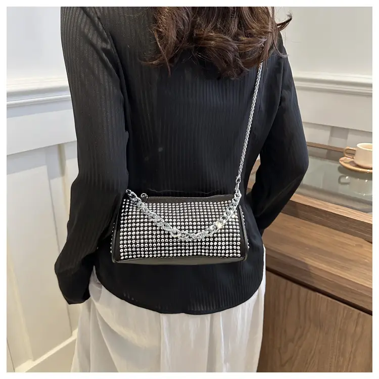 Women's Rhinestone Crossbody Bag Black 2024 Spring Summer - Image 6
