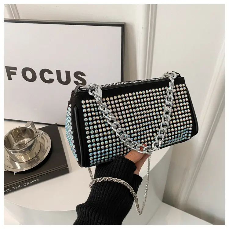 Women's Rhinestone Crossbody Bag Black 2024 Spring Summer - Image 2