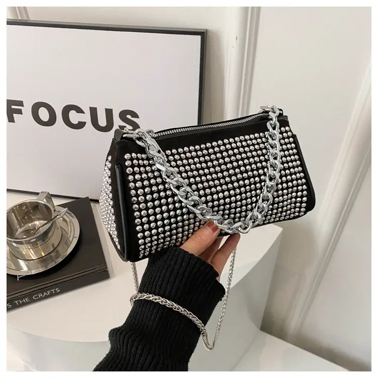 Women's Rhinestone Crossbody Bag Black 2024 Spring Summer - Image 3