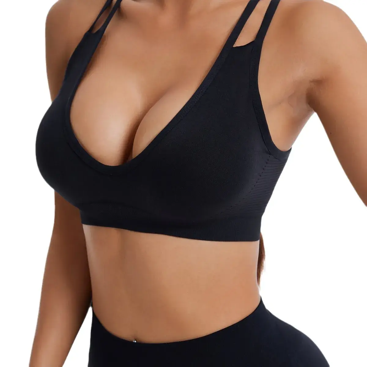 Black Non-Rimless Sports Bra with Cross Strap - Image 6