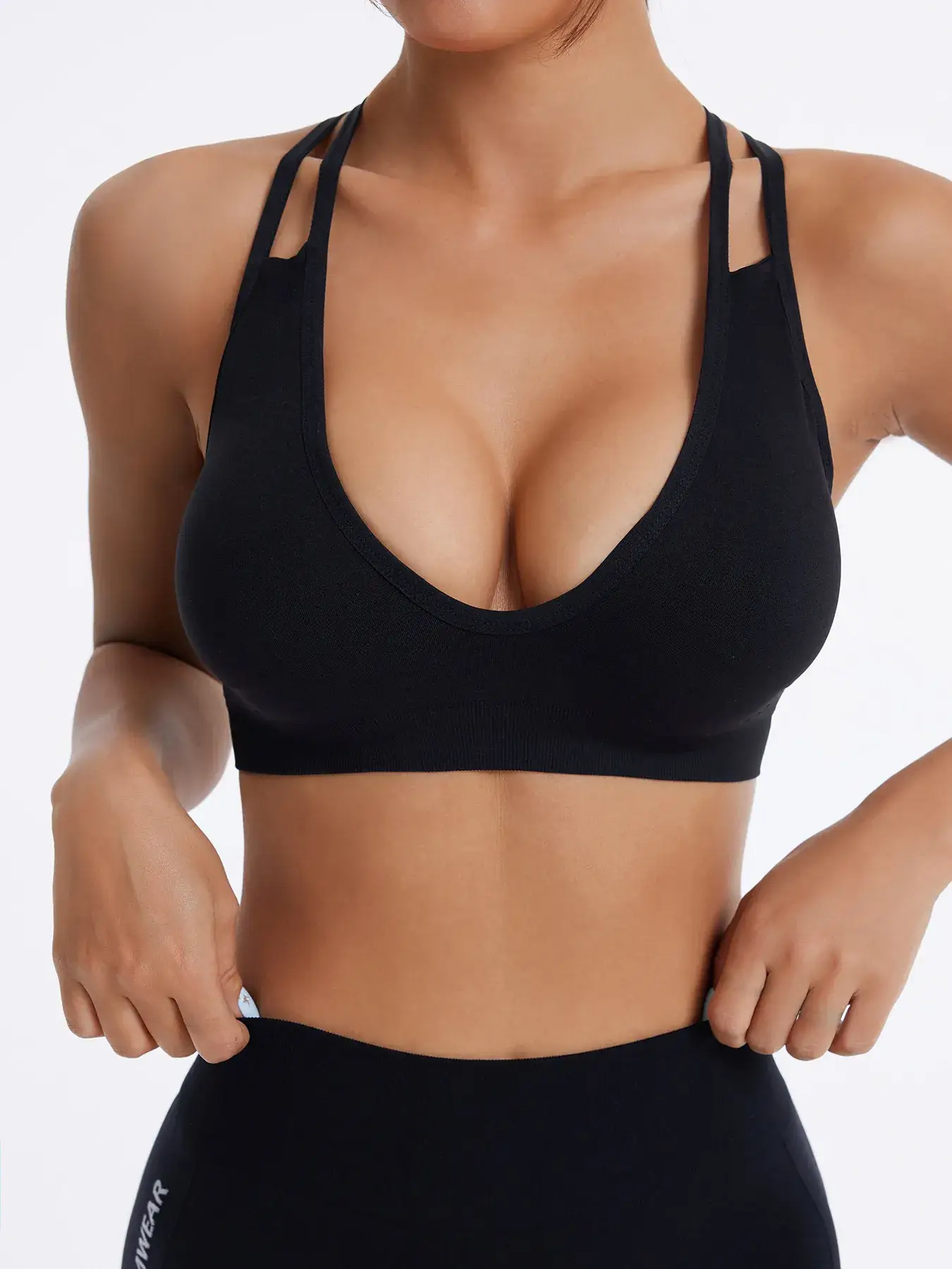 Black Non-Rimless Sports Bra with Cross Strap — feature 3