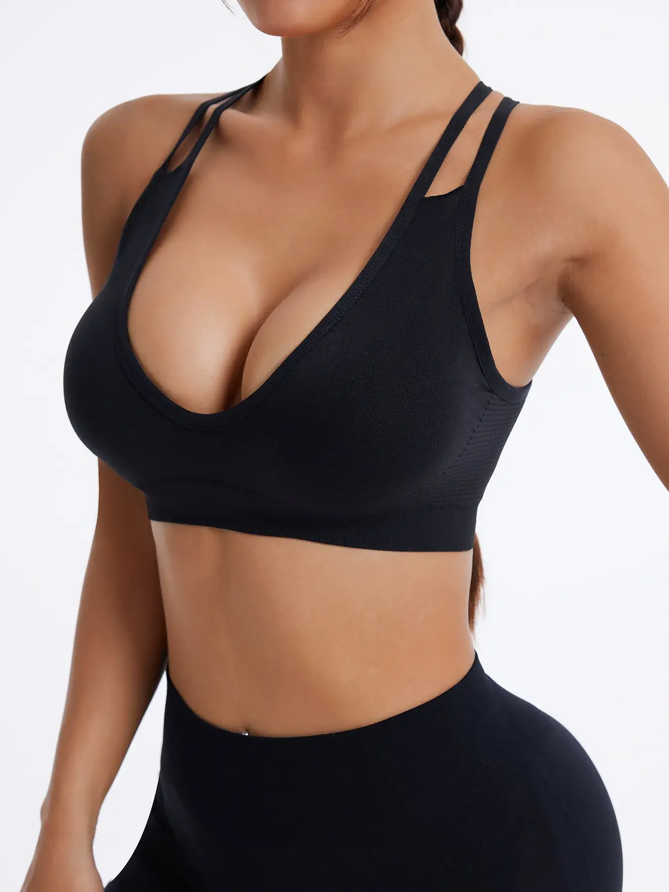 Black Non-Rimless Sports Bra with Cross Strap — feature 4