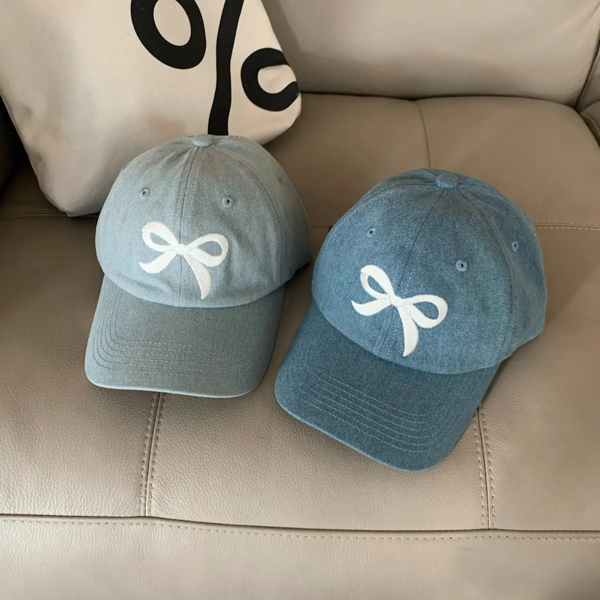 Women Blue Denim Bow Baseball Cap with Cute Design - Image 3