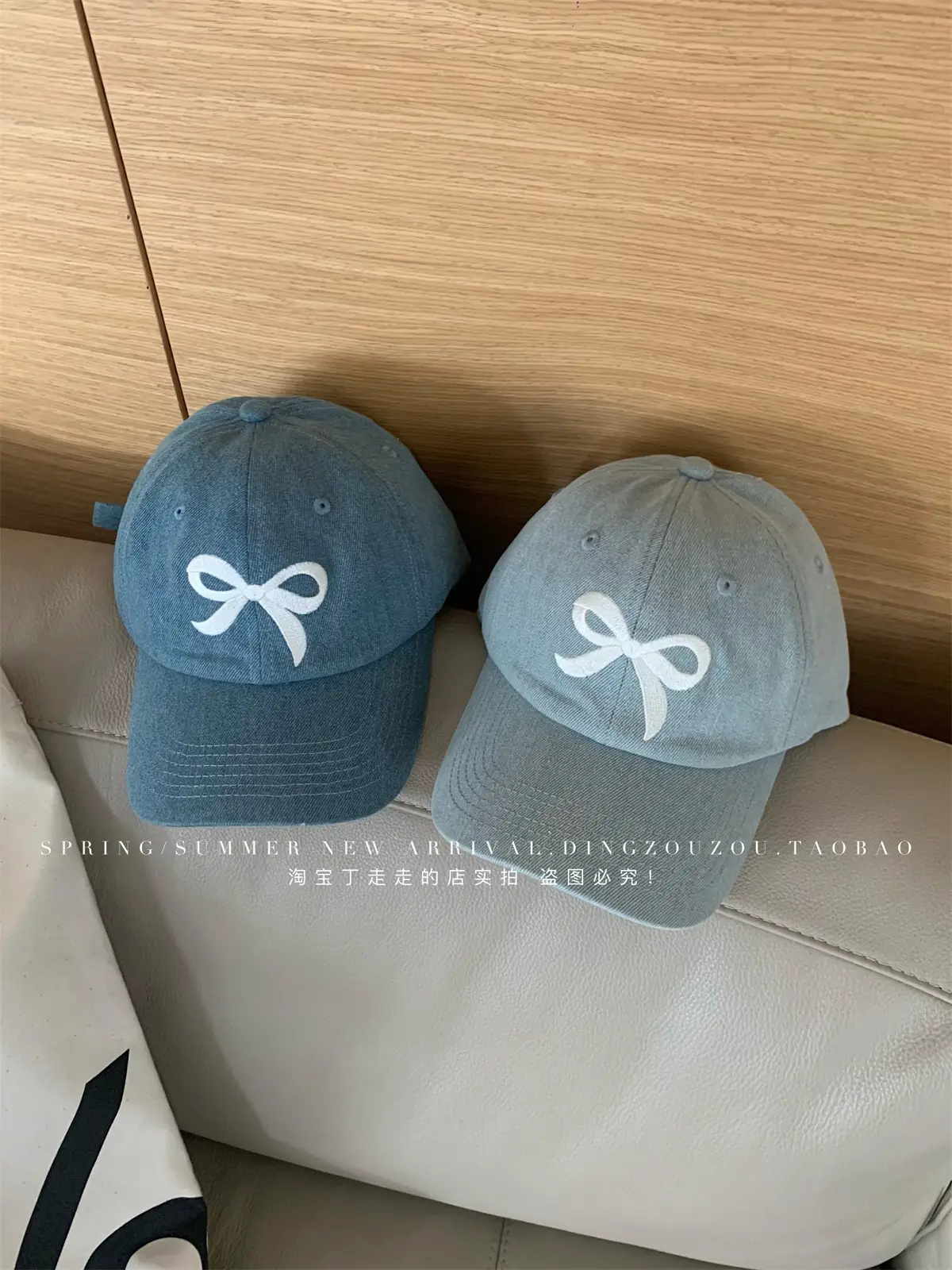 Women Blue Denim Bow Baseball Cap with Cute Design — feature 1