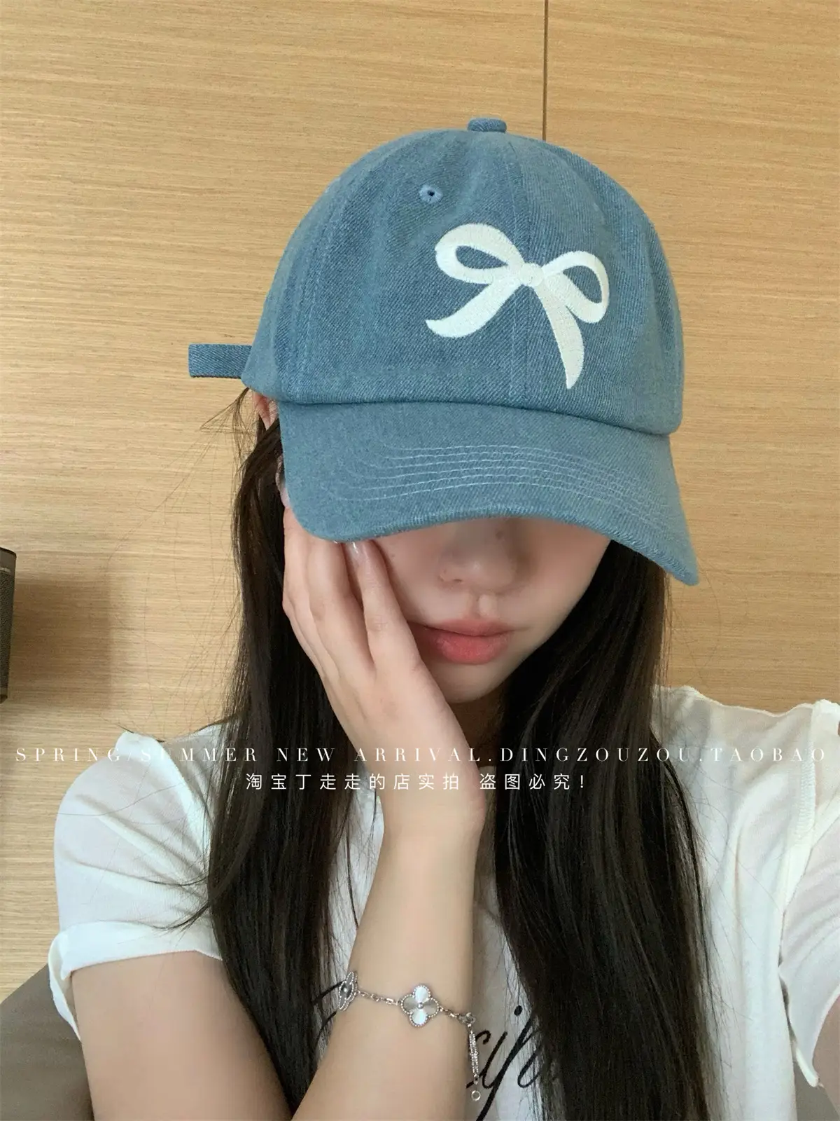 Women Blue Denim Bow Baseball Cap with Cute Design — feature 10