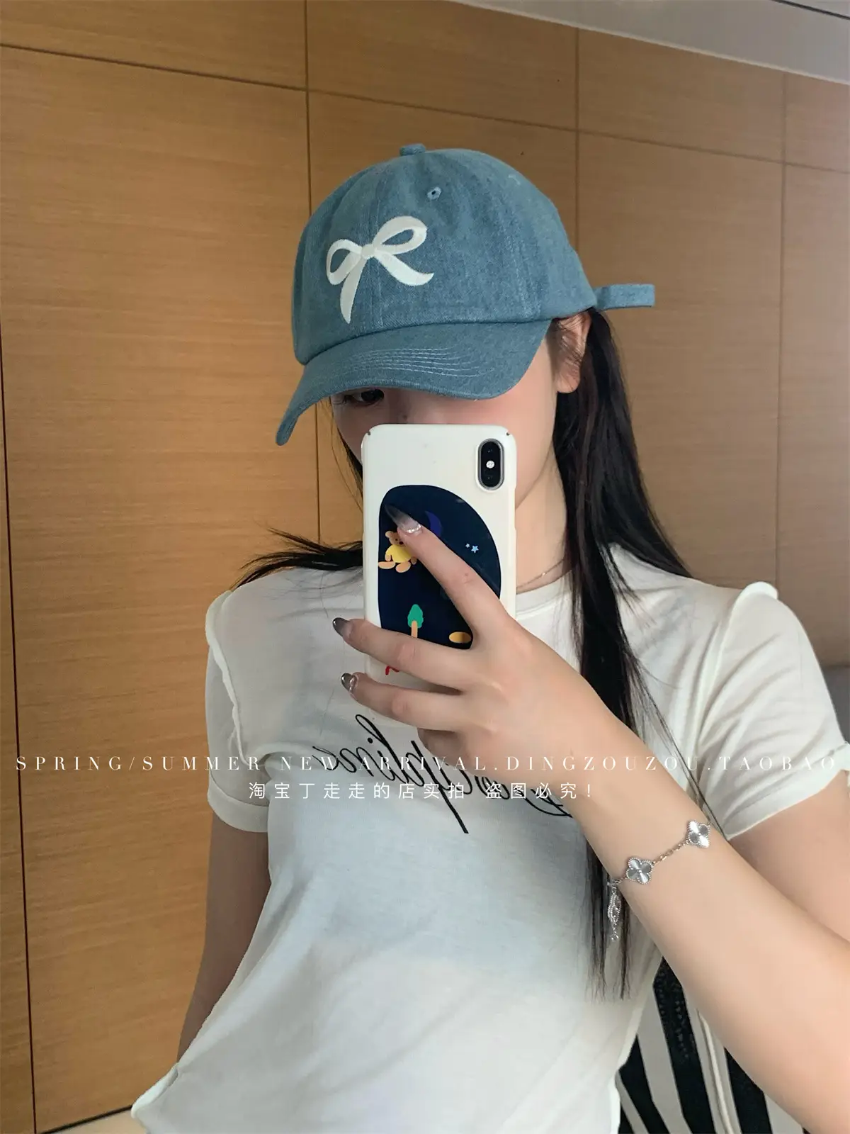 Women Blue Denim Bow Baseball Cap with Cute Design — feature 11
