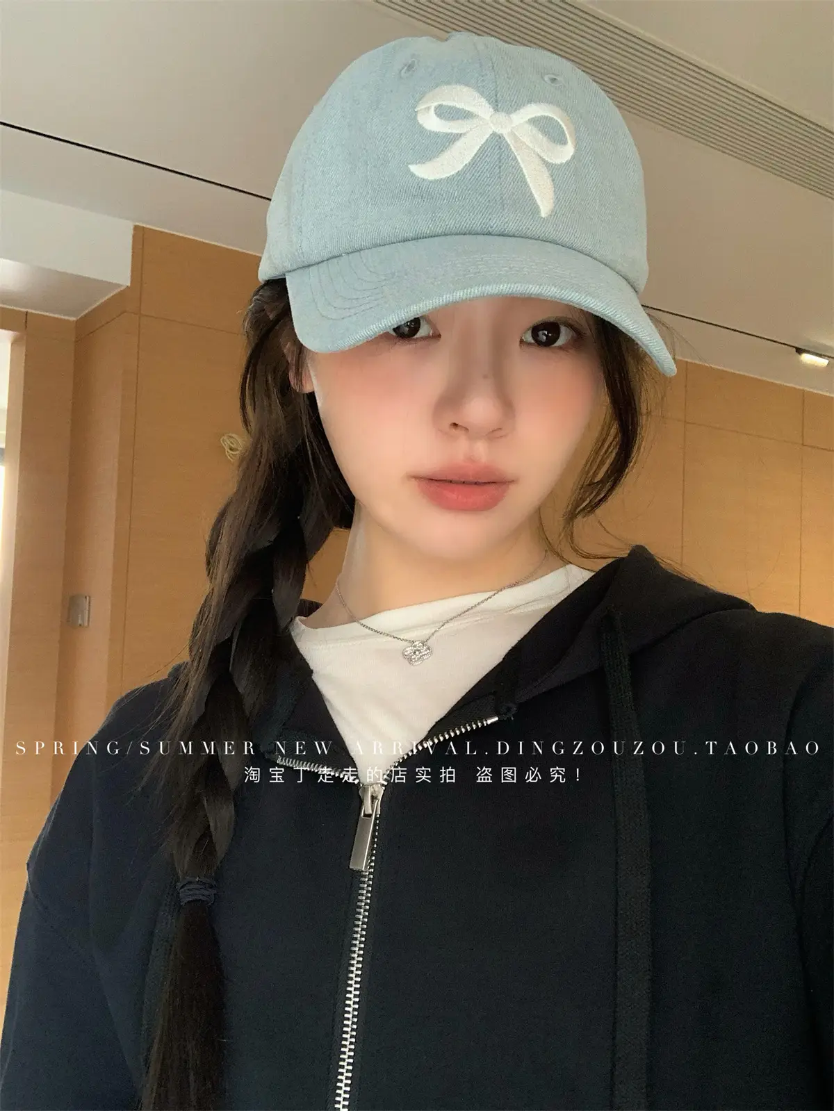 Women Blue Denim Bow Baseball Cap with Cute Design — feature 12