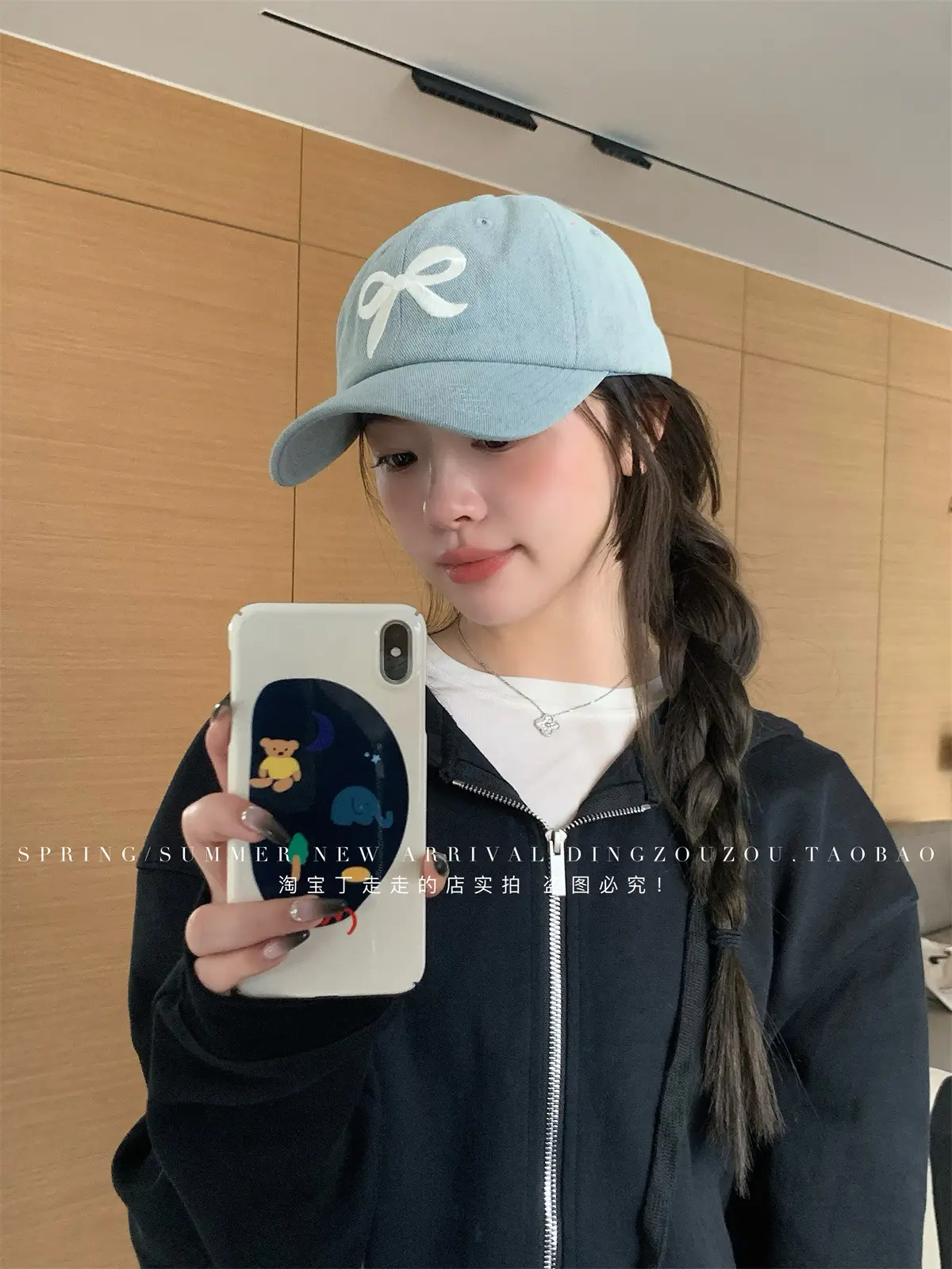 Women Blue Denim Bow Baseball Cap with Cute Design — feature 13
