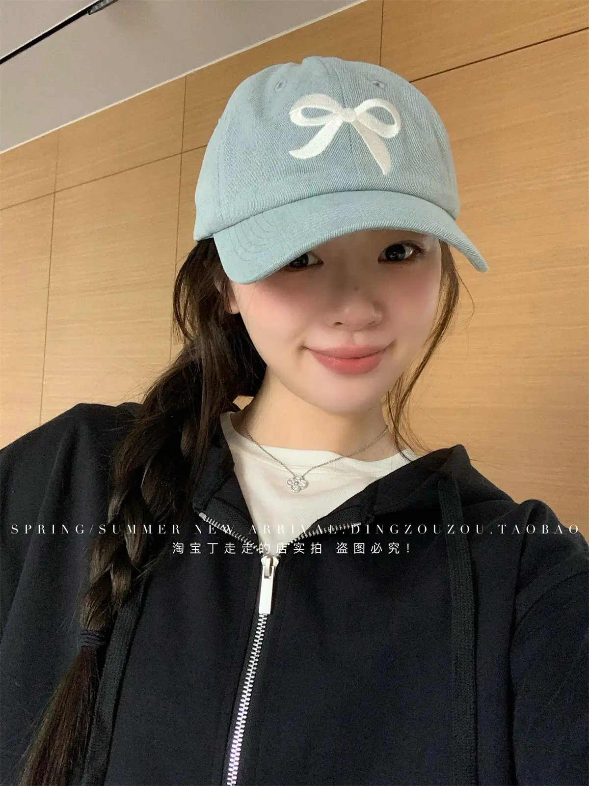 Women Blue Denim Bow Baseball Cap with Cute Design — feature 14