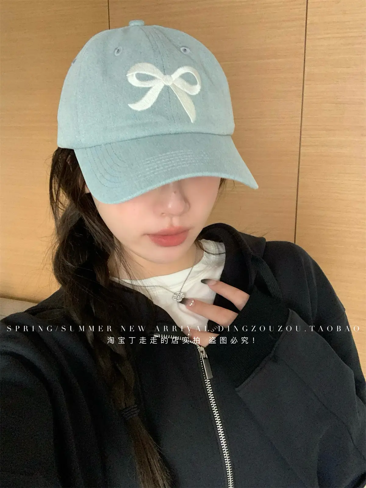Women Blue Denim Bow Baseball Cap with Cute Design — feature 16