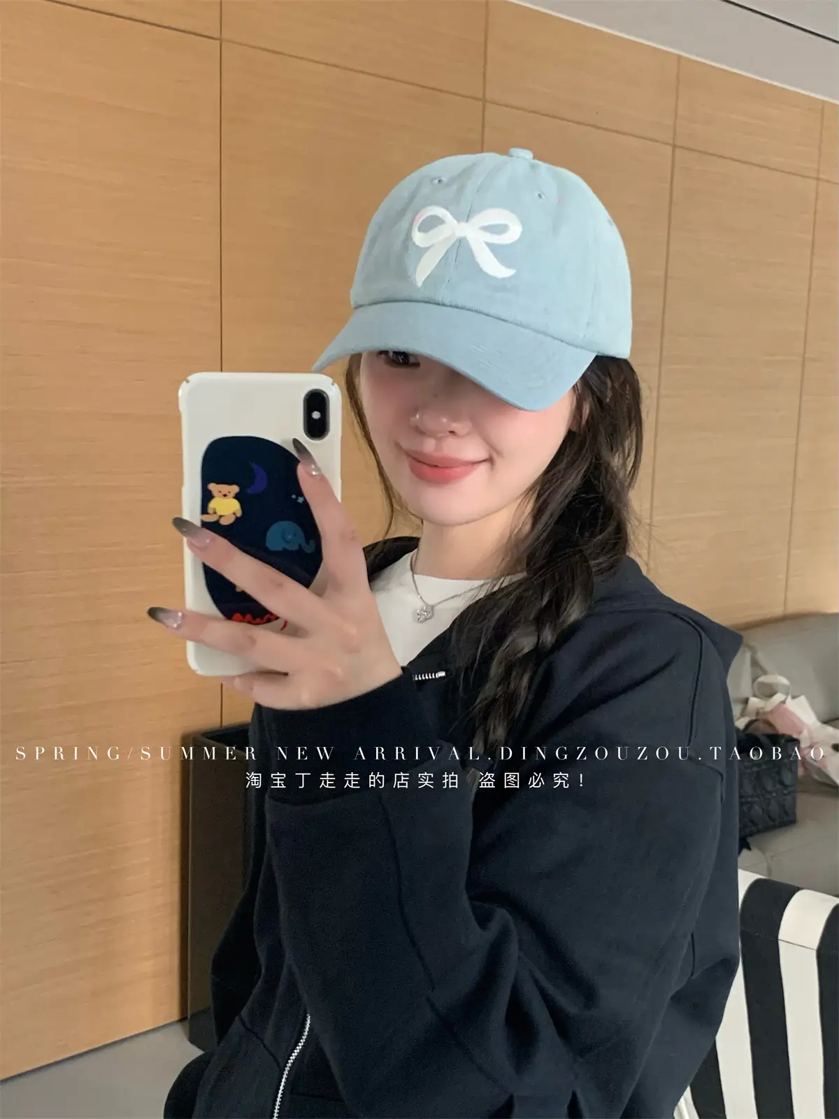 Women Blue Denim Bow Baseball Cap with Cute Design — feature 17