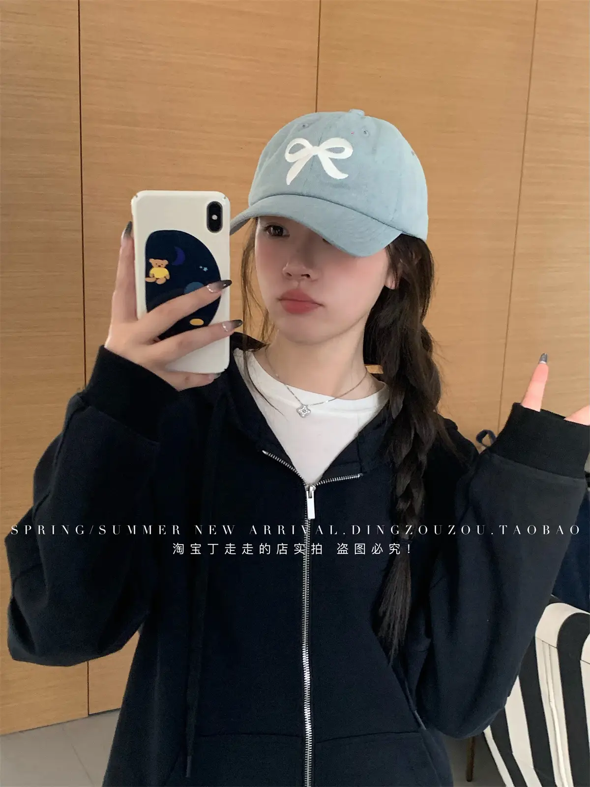 Women Blue Denim Bow Baseball Cap with Cute Design — feature 18