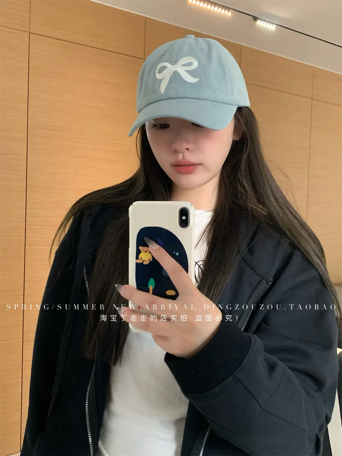 Women Blue Denim Bow Baseball Cap with Cute Design — feature 19