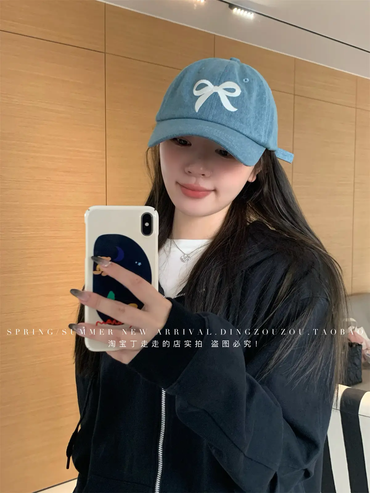 Women Blue Denim Bow Baseball Cap with Cute Design — feature 2