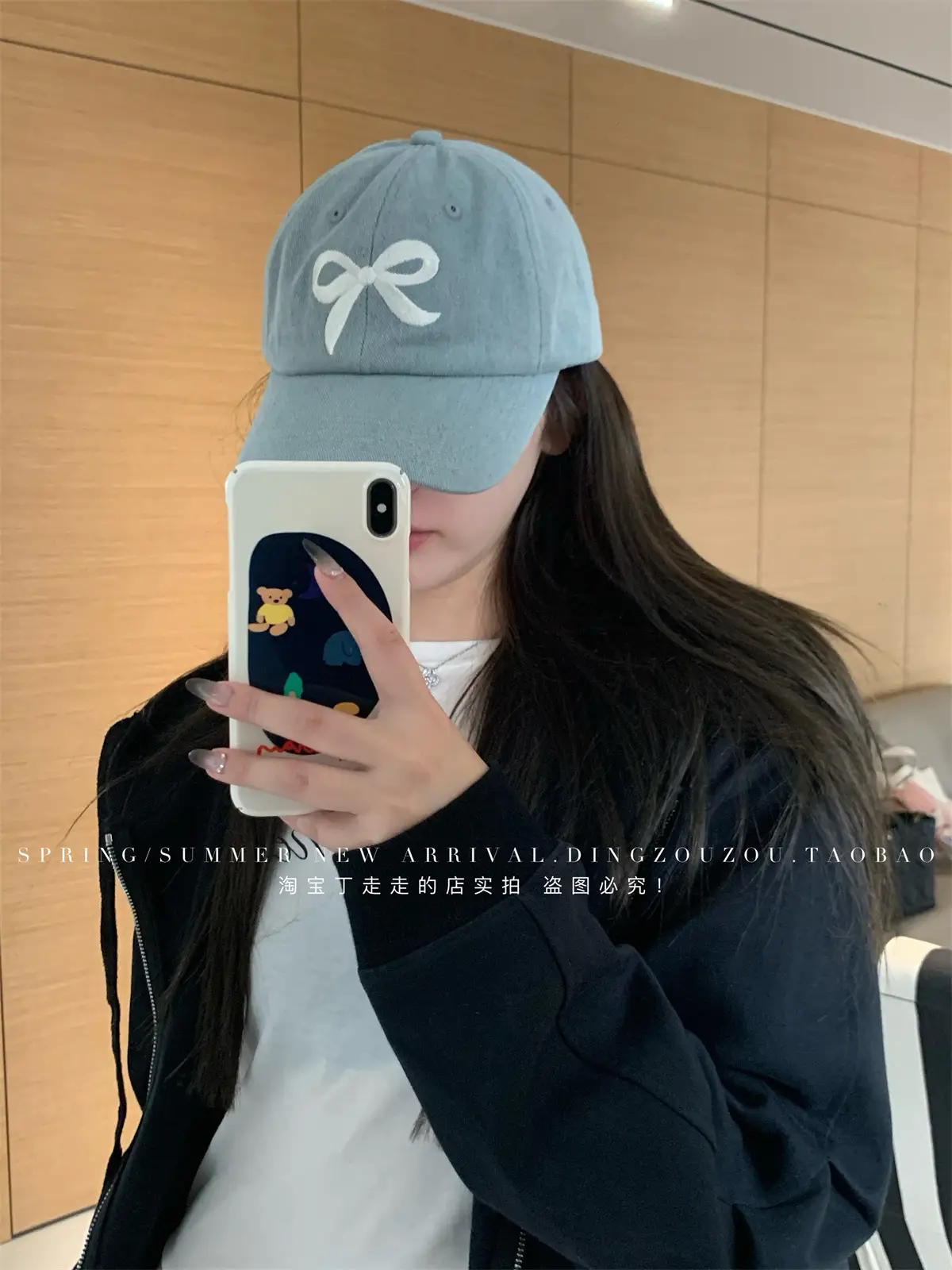 Women Blue Denim Bow Baseball Cap with Cute Design — feature 21