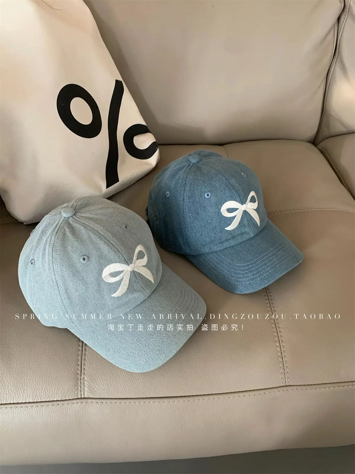 Women Blue Denim Bow Baseball Cap with Cute Design — feature 22