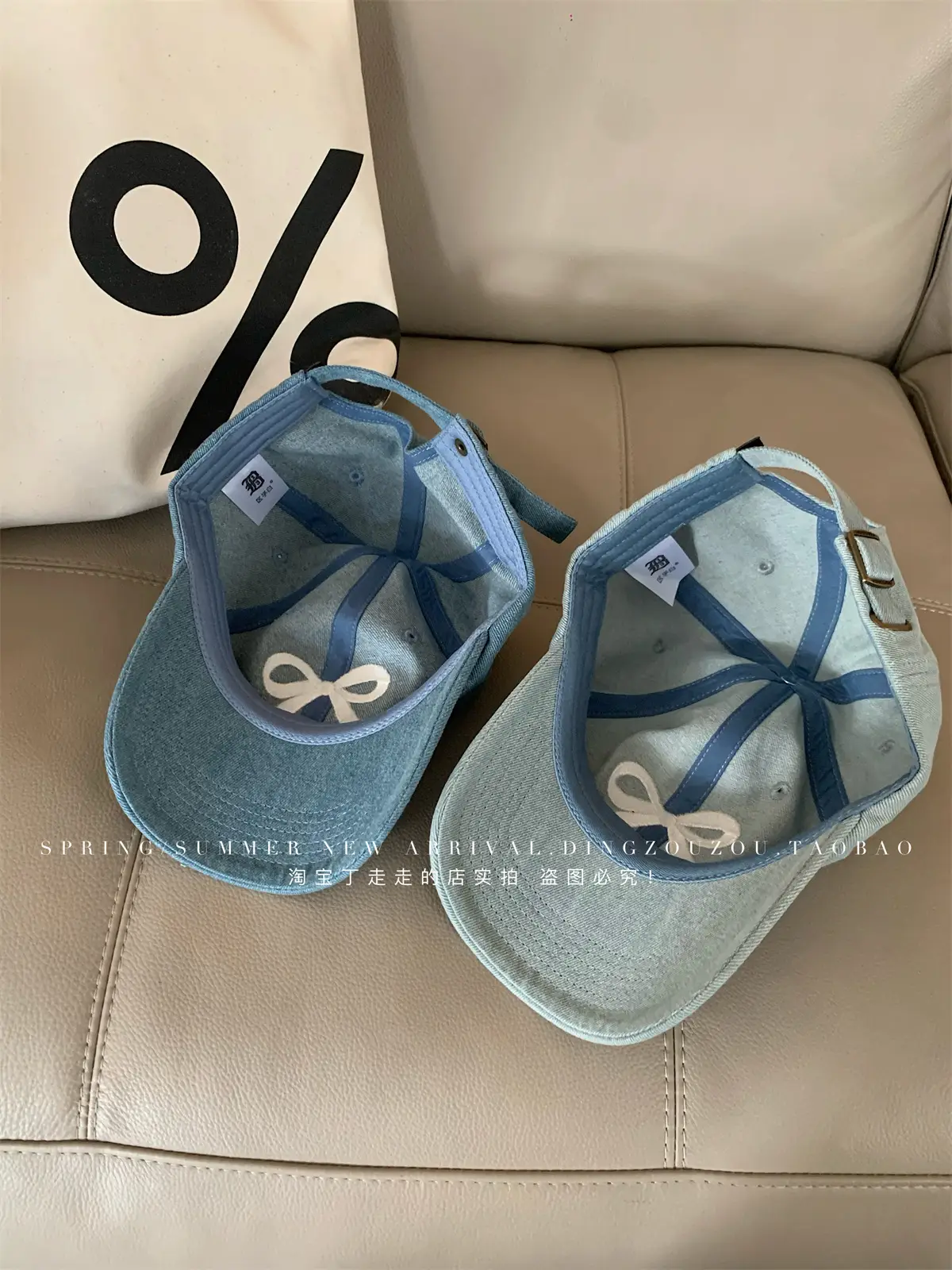 Women Blue Denim Bow Baseball Cap with Cute Design — feature 23