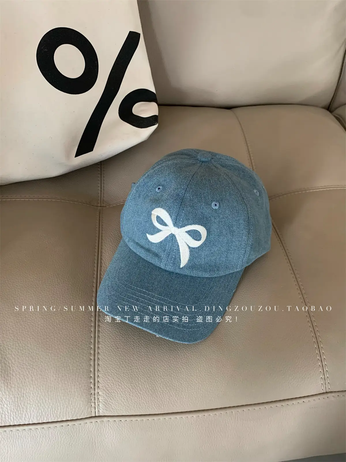 Women Blue Denim Bow Baseball Cap with Cute Design — feature 24
