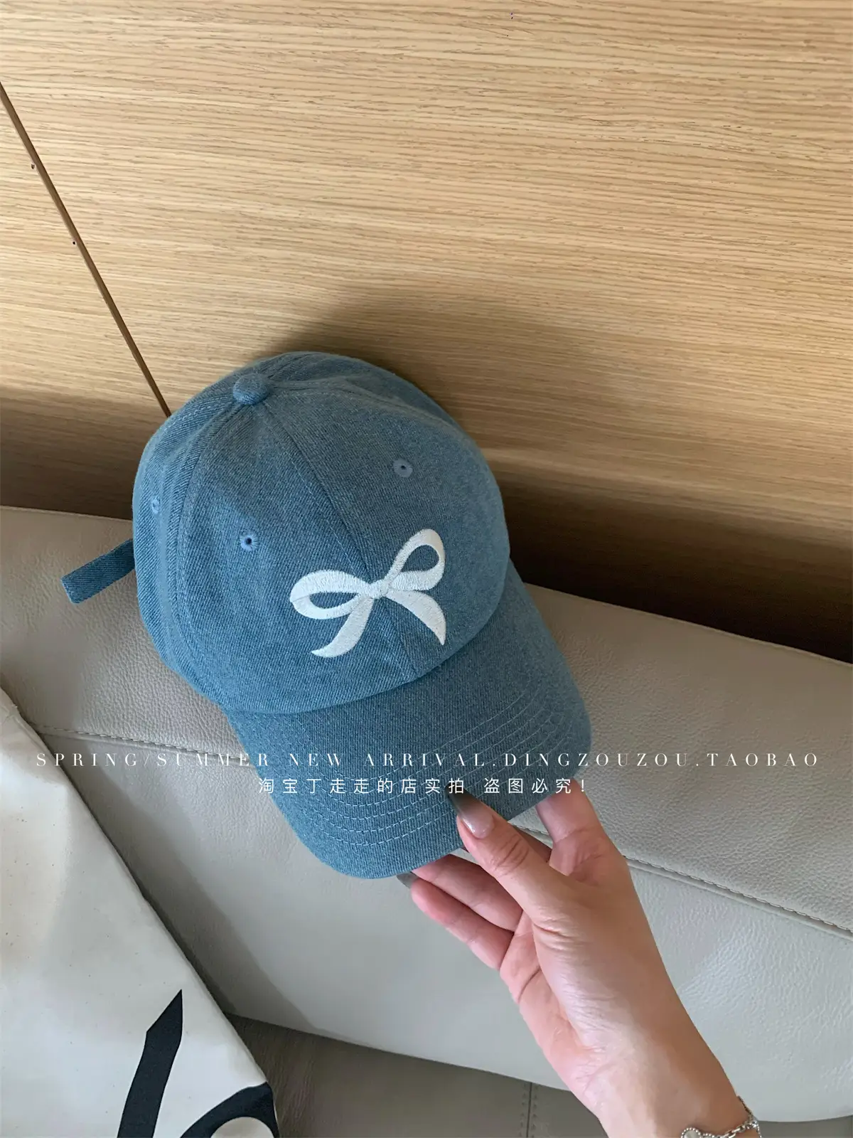 Women Blue Denim Bow Baseball Cap with Cute Design — feature 25