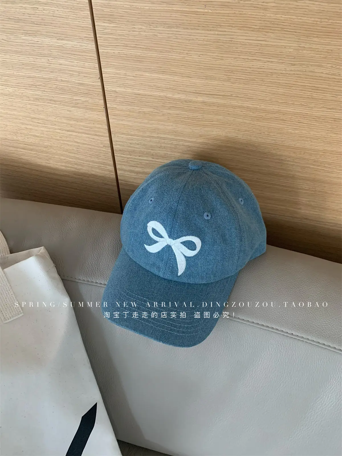 Women Blue Denim Bow Baseball Cap with Cute Design — feature 26