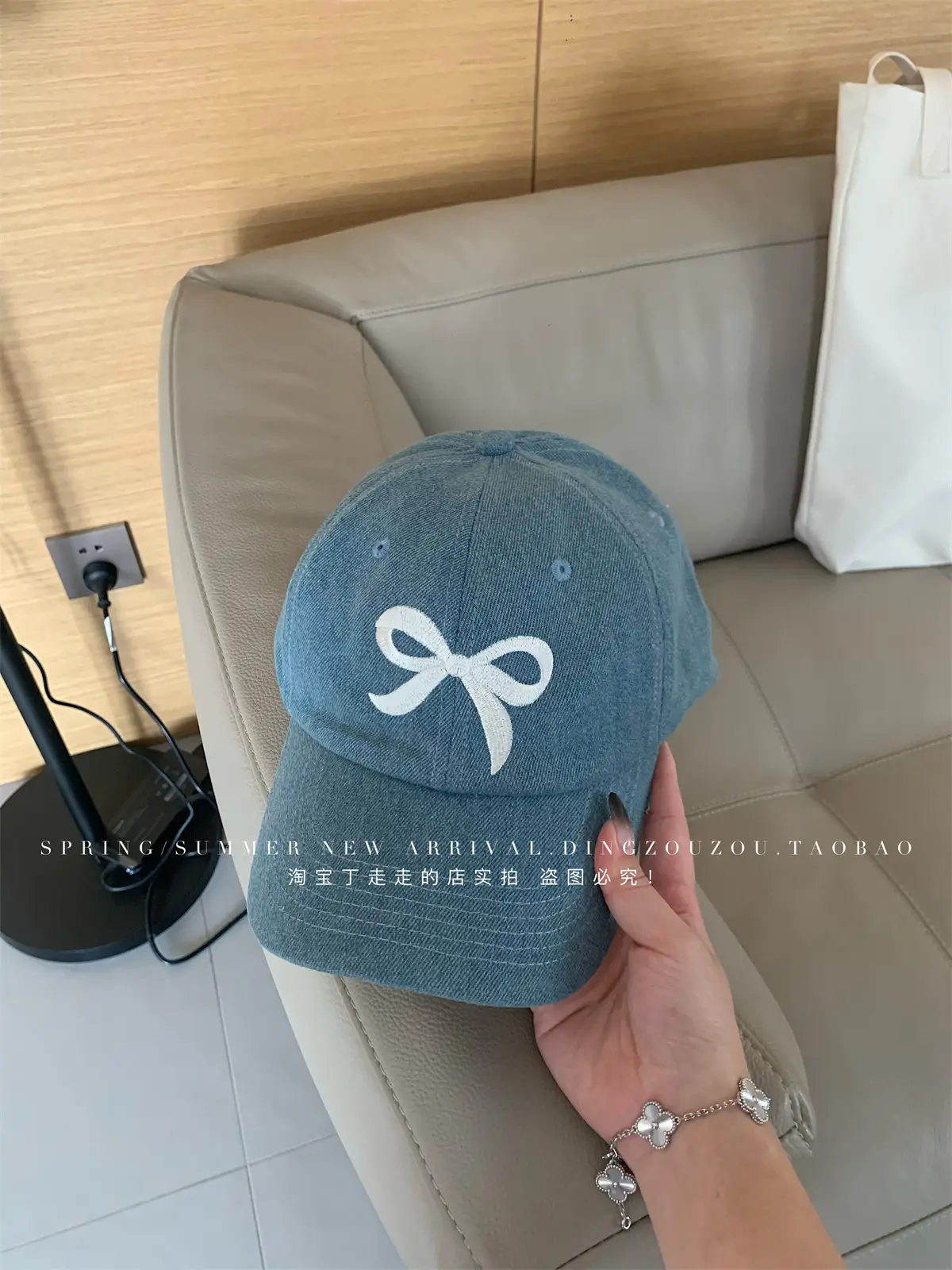 Women Blue Denim Bow Baseball Cap with Cute Design — feature 27