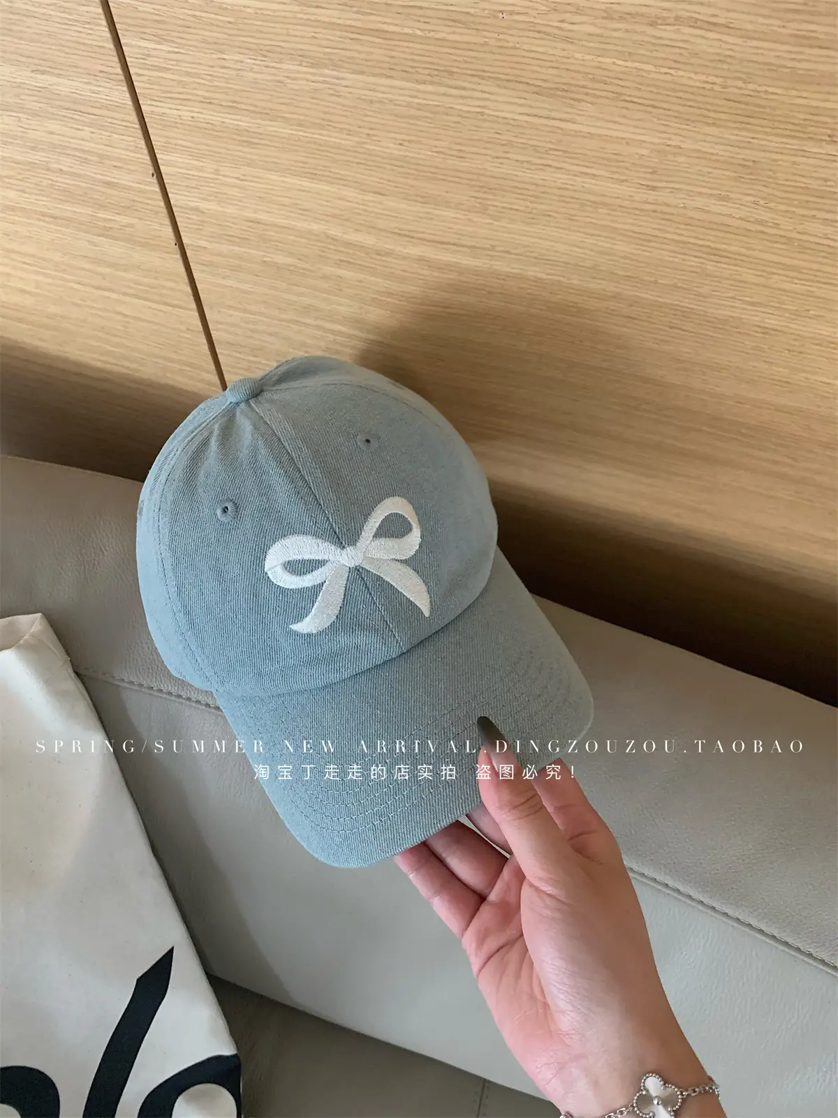 Women Blue Denim Bow Baseball Cap with Cute Design — feature 28