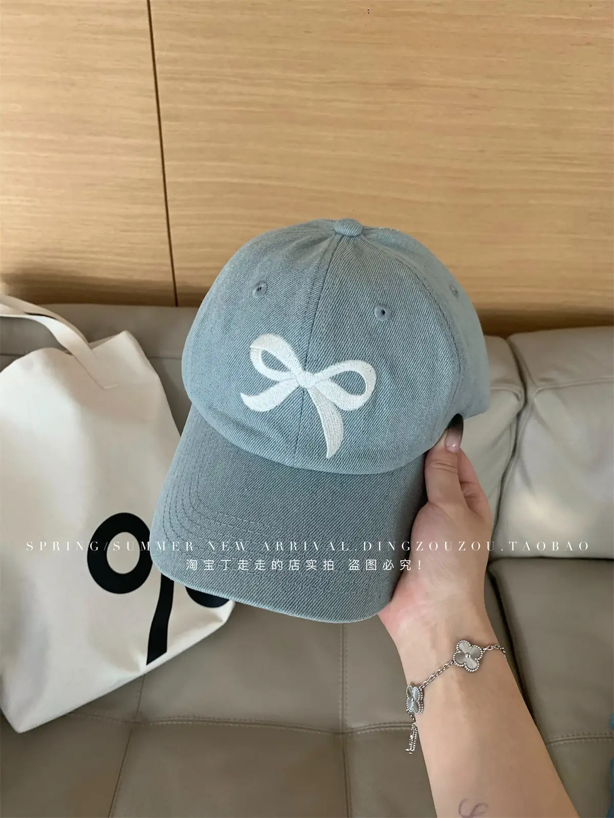 Women Blue Denim Bow Baseball Cap with Cute Design — feature 29