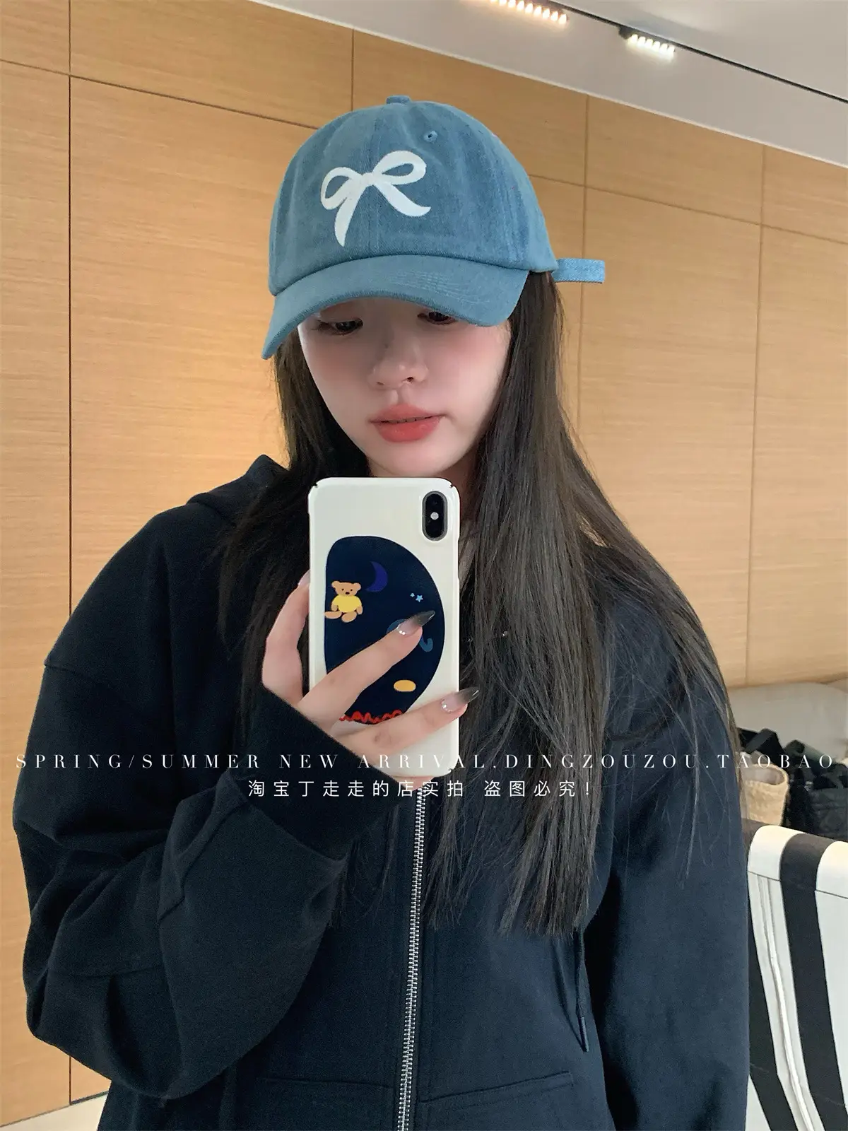Women Blue Denim Bow Baseball Cap with Cute Design — feature 3