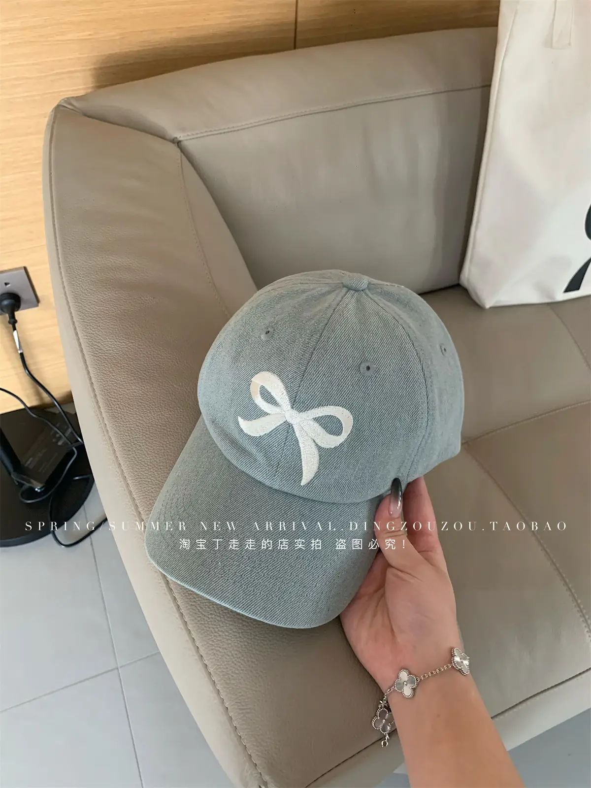 Women Blue Denim Bow Baseball Cap with Cute Design — feature 30