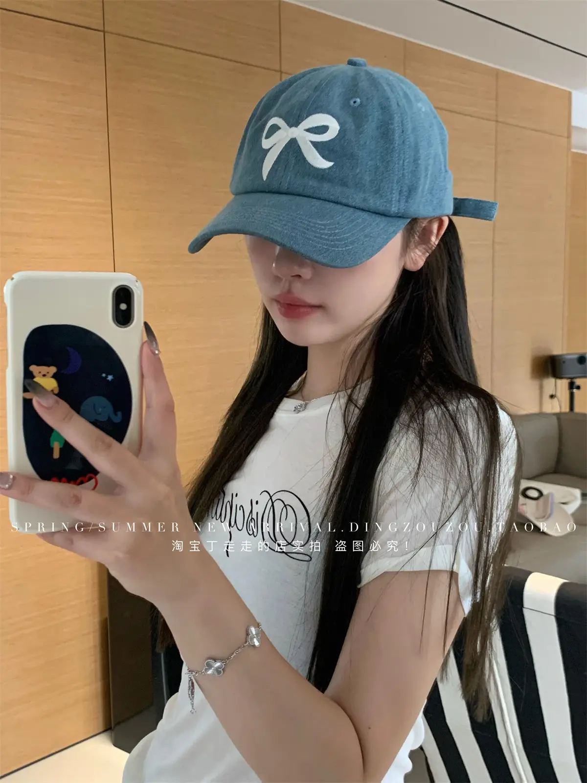 Women Blue Denim Bow Baseball Cap with Cute Design — feature 4