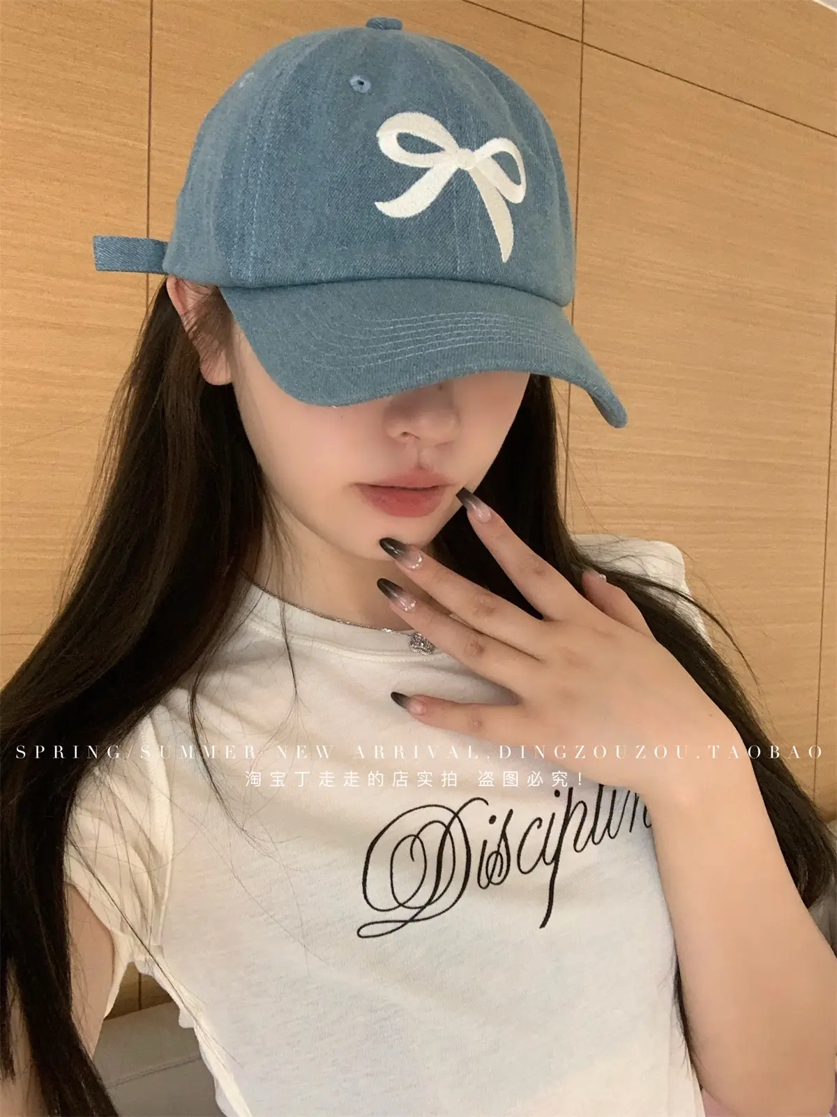 Women Blue Denim Bow Baseball Cap with Cute Design — feature 5