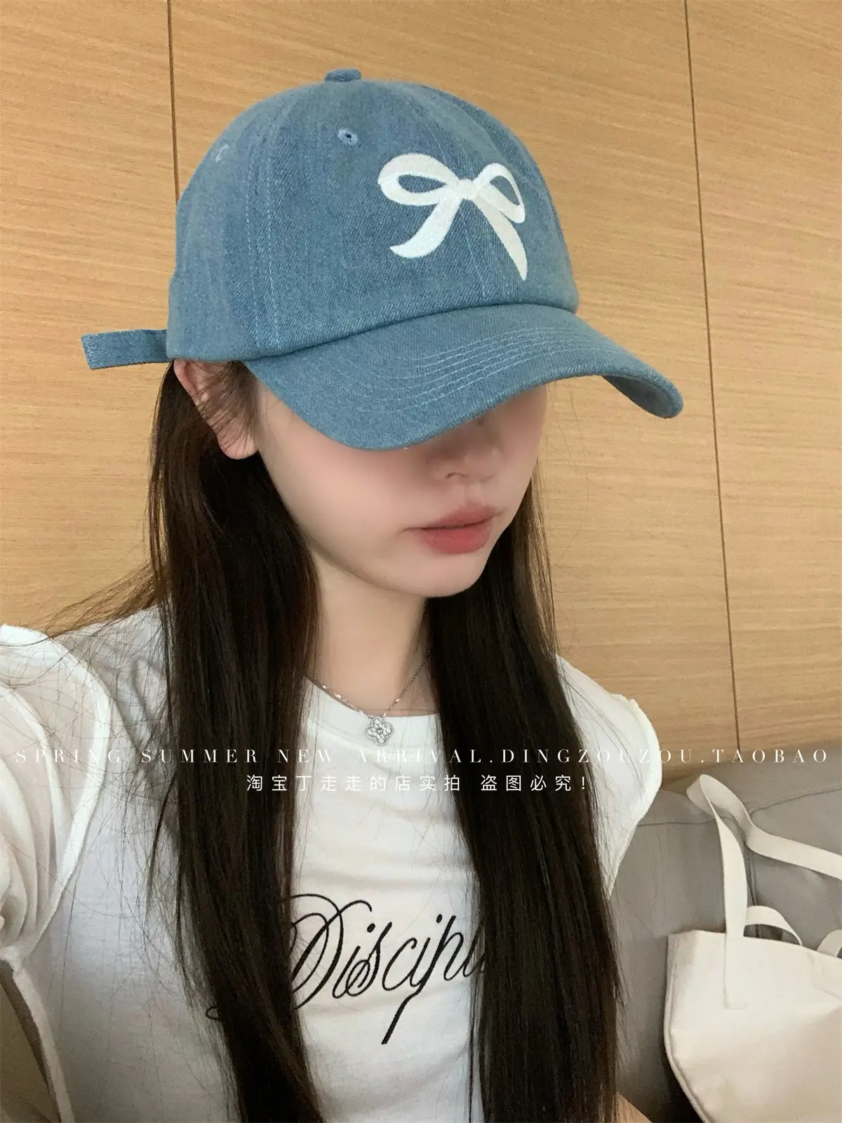 Women Blue Denim Bow Baseball Cap with Cute Design — feature 6
