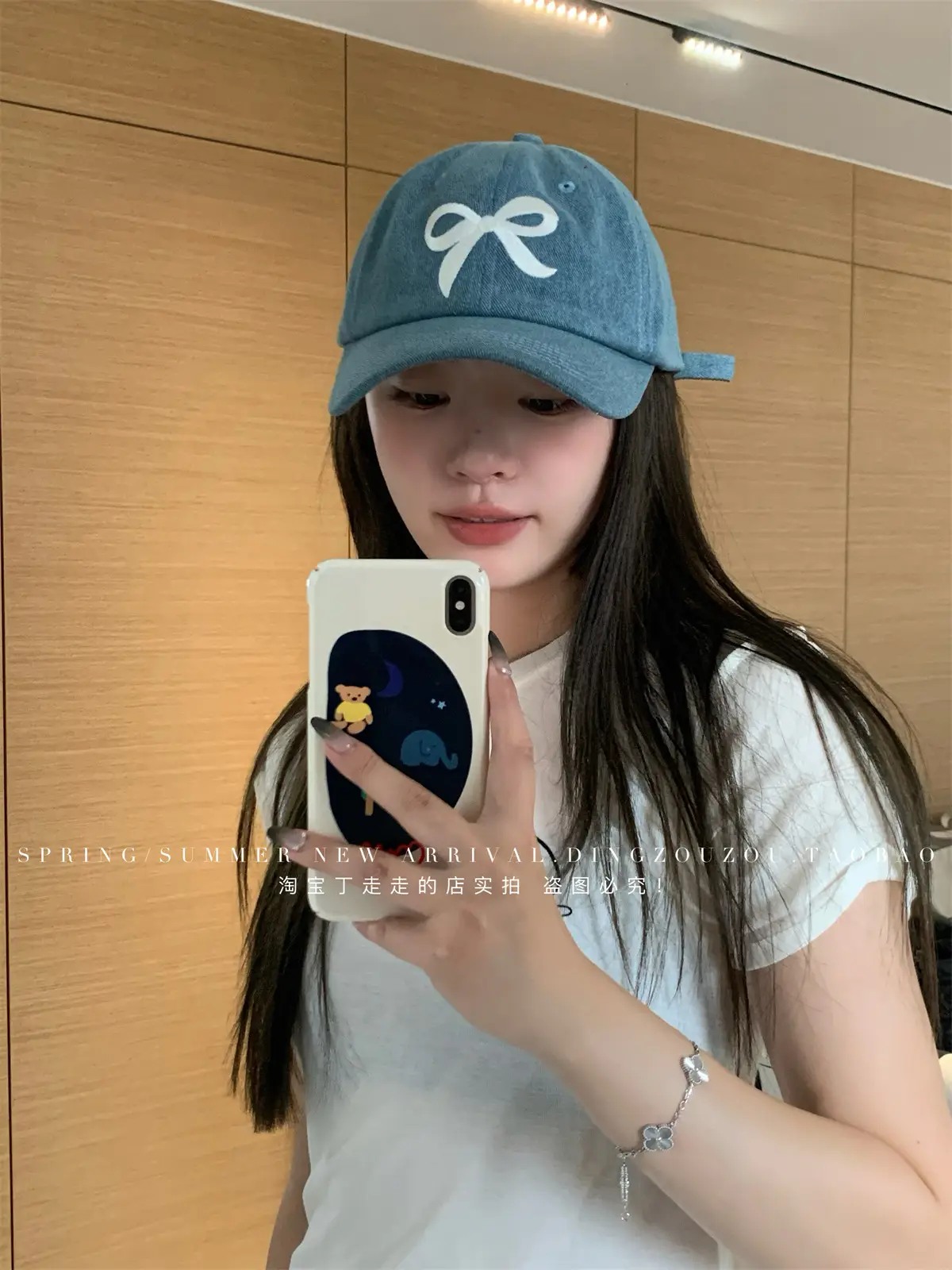 Women Blue Denim Bow Baseball Cap with Cute Design — feature 7