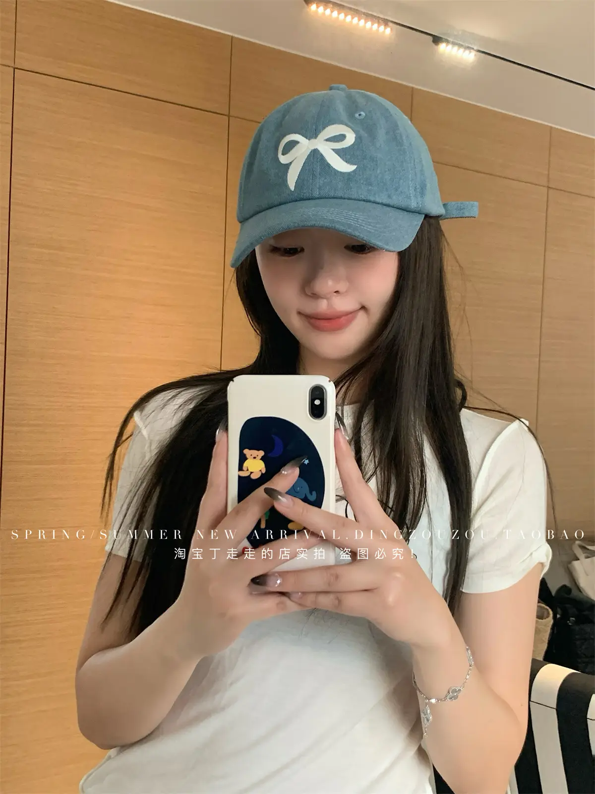 Women Blue Denim Bow Baseball Cap with Cute Design — feature 8