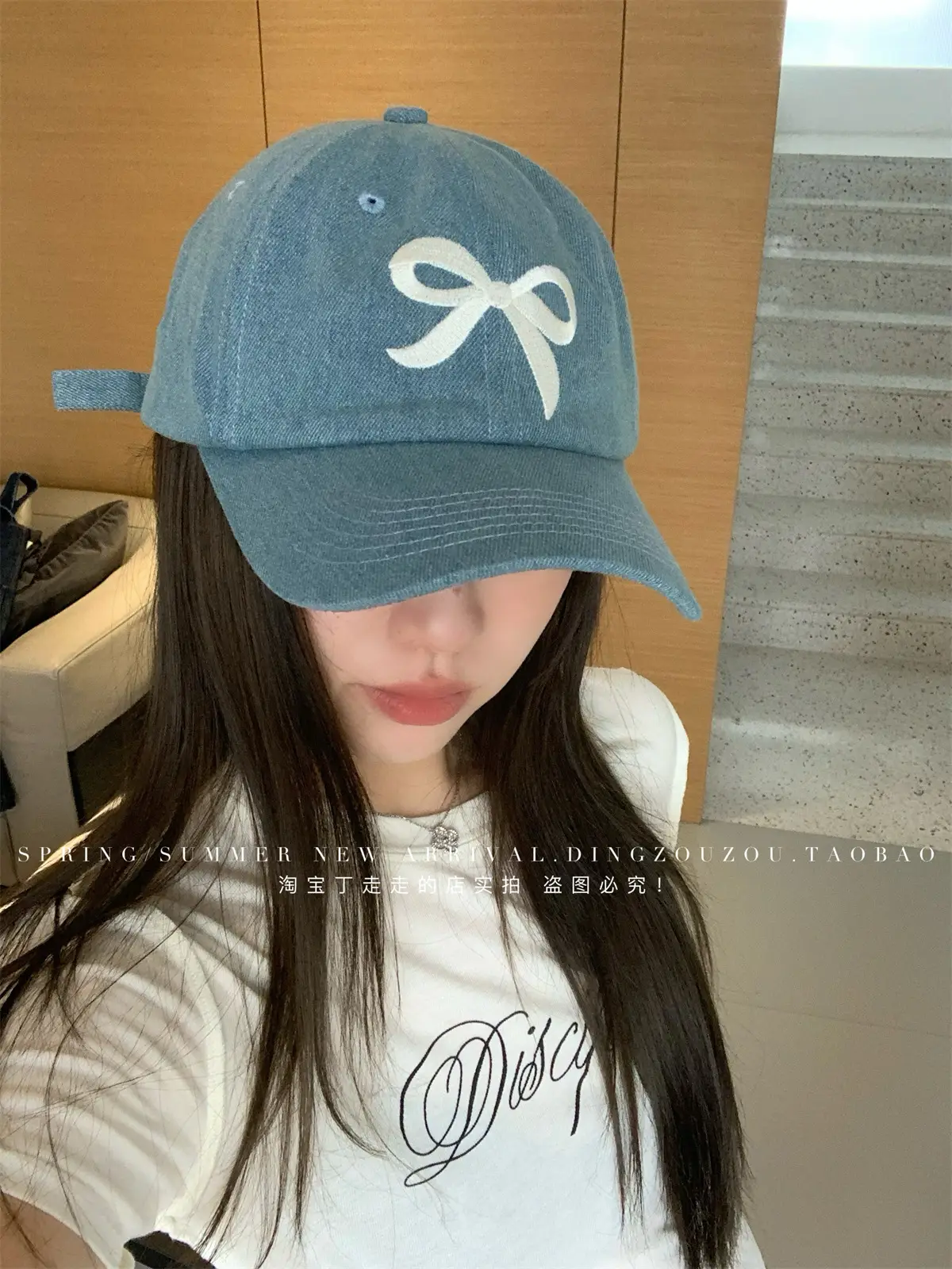 Women Blue Denim Bow Baseball Cap with Cute Design — feature 9