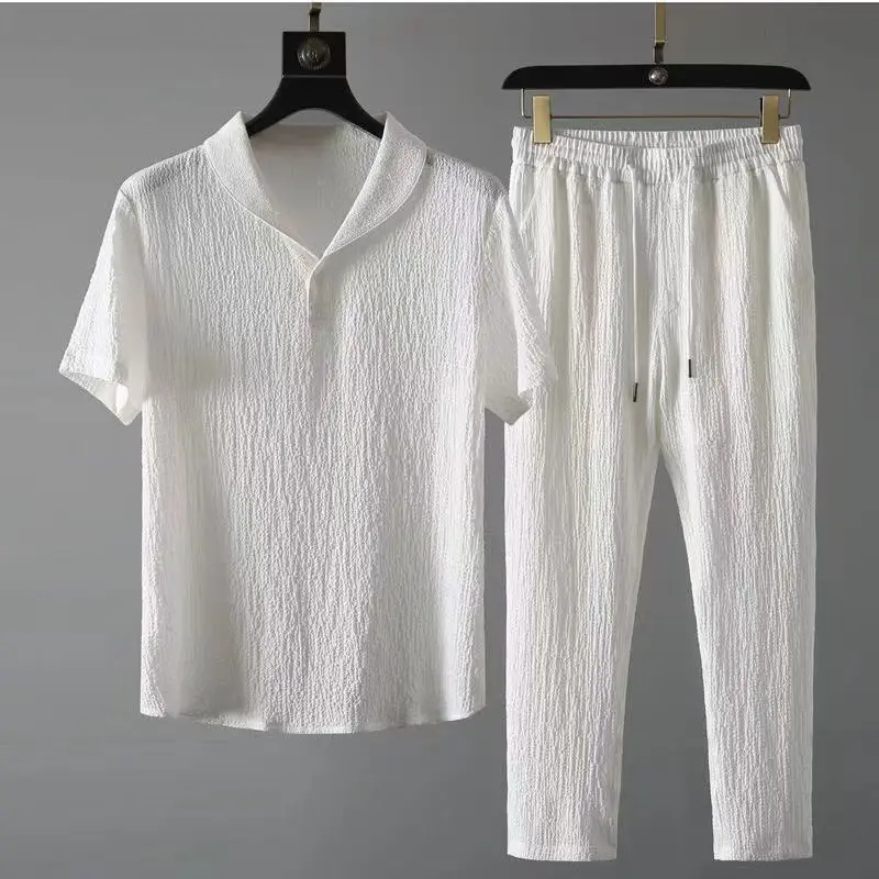 Men's White V-Neck Thin Suit Black Trousers 2024 - Image 23