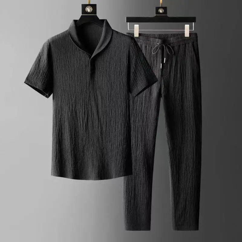 Men's White V-Neck Thin Suit Black Trousers 2024 - Image 24